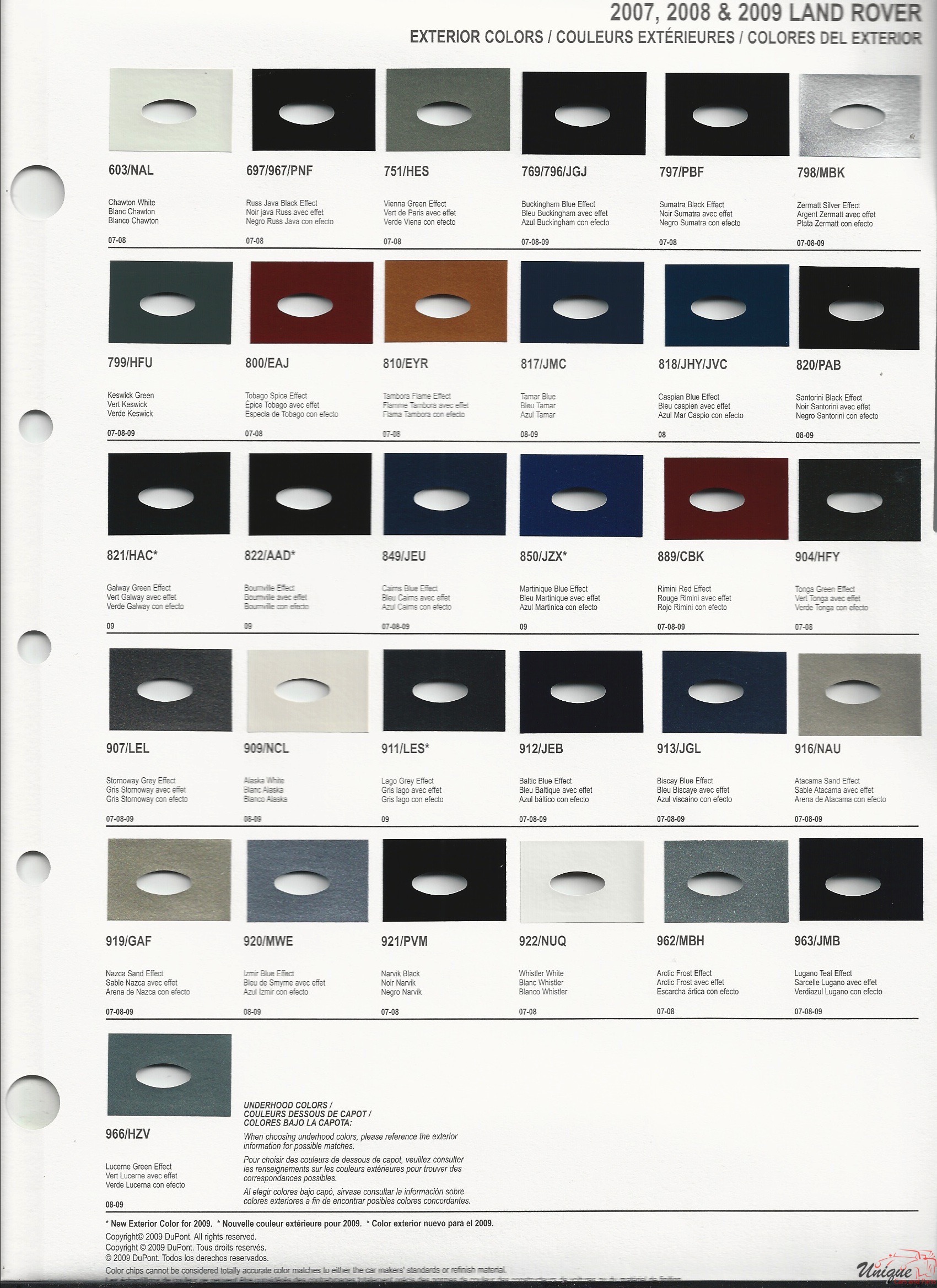 2007 Land Rover Paint Charts
